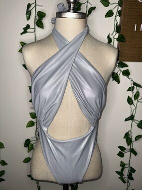 Urban Outfitters Silver Sparkly Backless Crossover Tie One Piece Swim Suit NWT